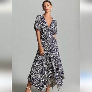 Short-Sleeve V-Neck Button-Front Midi Dress